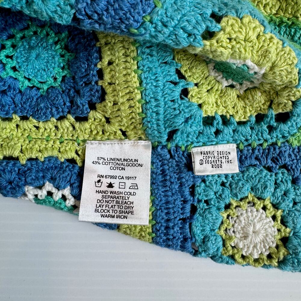 Sigrid Olsen Crochet Tank Top L Granny Square Boho Linen Cotton Cropped Petite - Picture 8 of 12